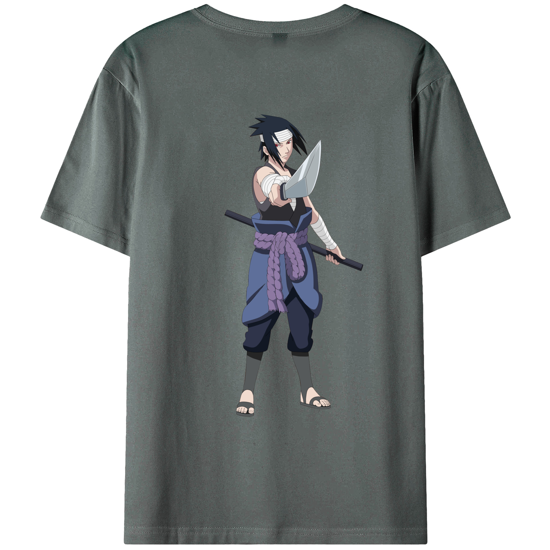 （画像用） NARUTO -ナルト- うちは サスケ Uchiha Sasuke 綿100％ メンズ半袖Tシャツ（バックプリント） 通気性